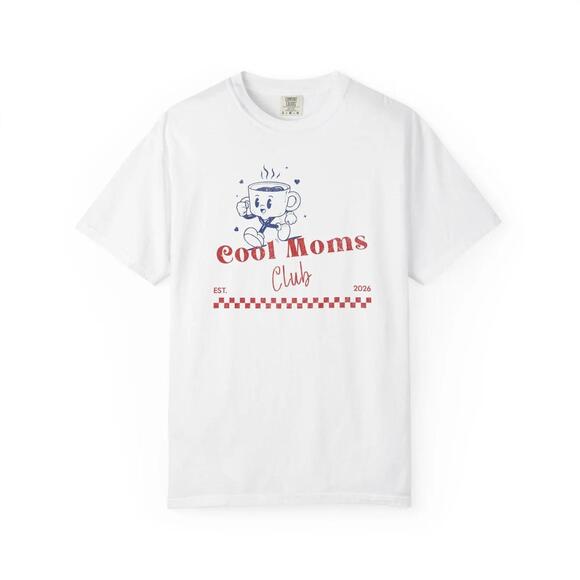Tops - Cool Moms Club T-Shirt Retro Coffee Cartoon, Checker Stripe